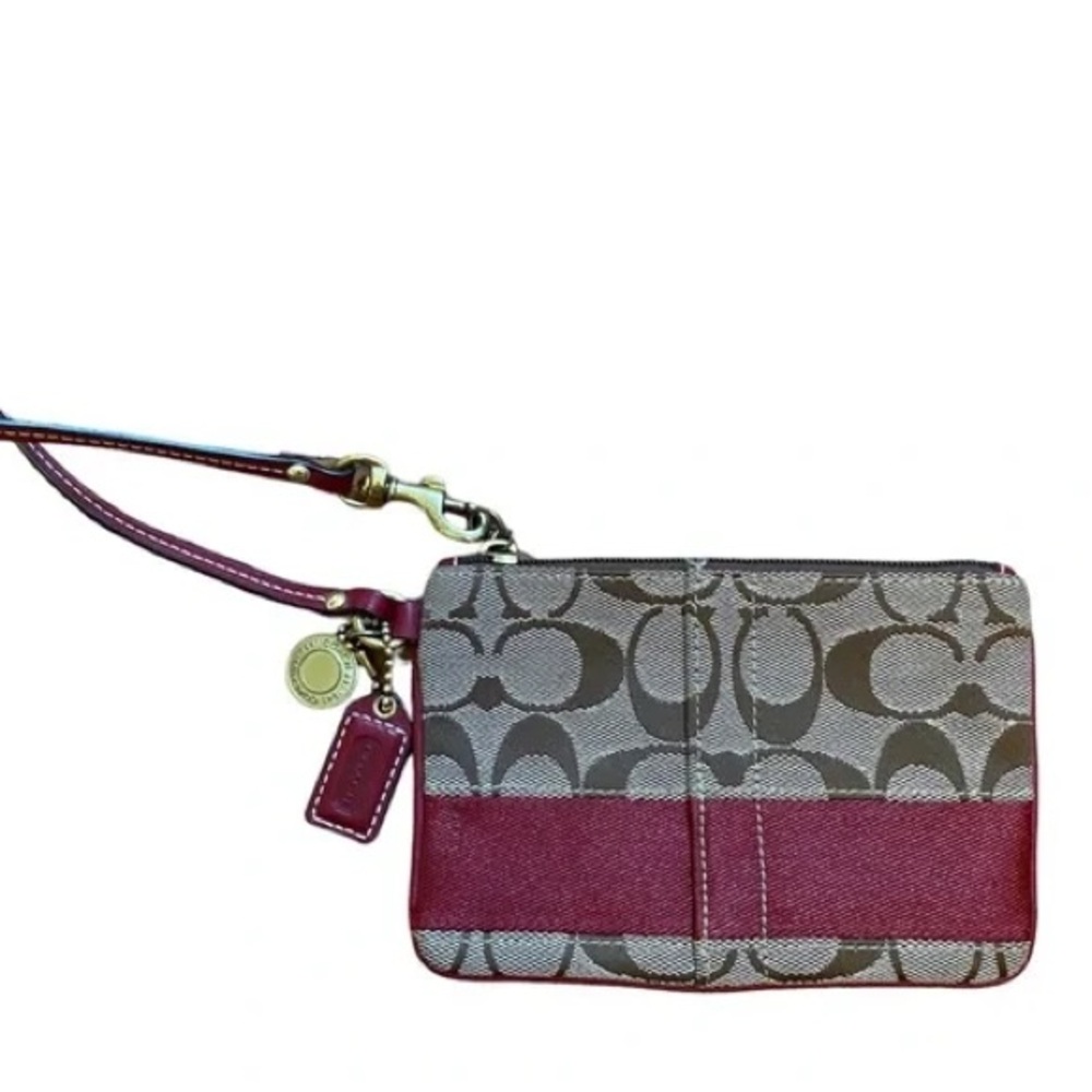Coach | Wristlet #40028 Signature Brown/Red Burgundy Canvas